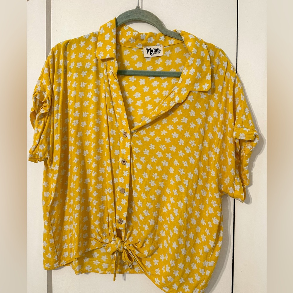 Yellow floral Show Me Your Mumu tie front button down blouse - Picture 2 of 3